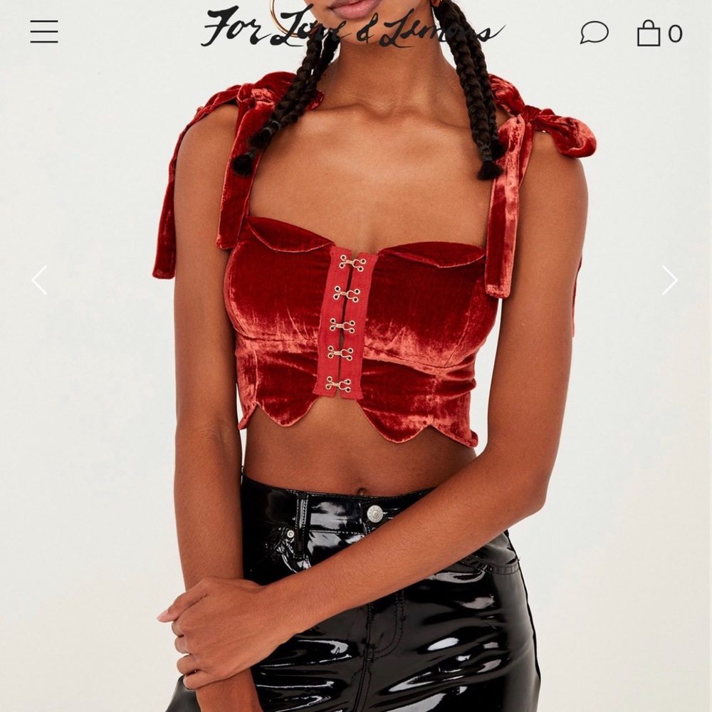 For Love & Lemons Kate Velvet Top Rust Crop M